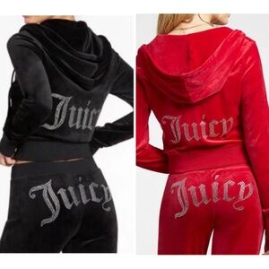 BUNDLE OF TWO JUICY COUTURE OG Bling Velour Iconic Tracksuits Red & Black LARGE